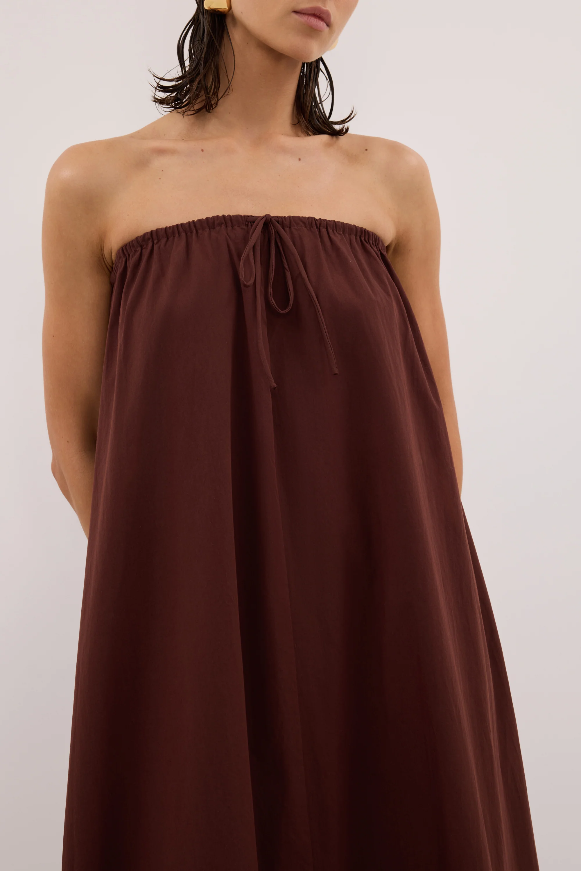 SOMMER CINNAMON STRAPLESS POPLIN MIDI DRESS - Image 5