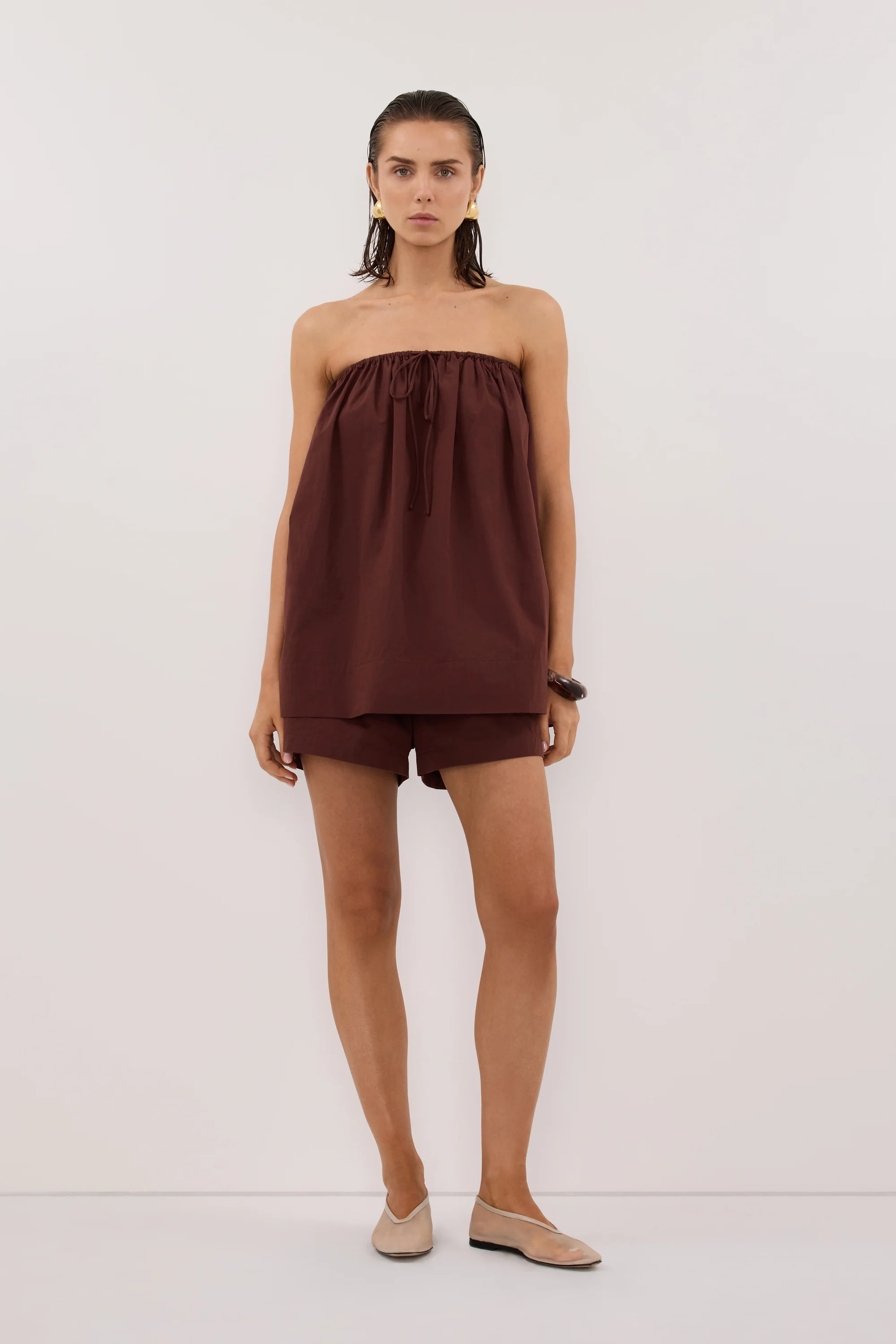 SOMMER CINNAMON STRAPLESS POPLIN TOP