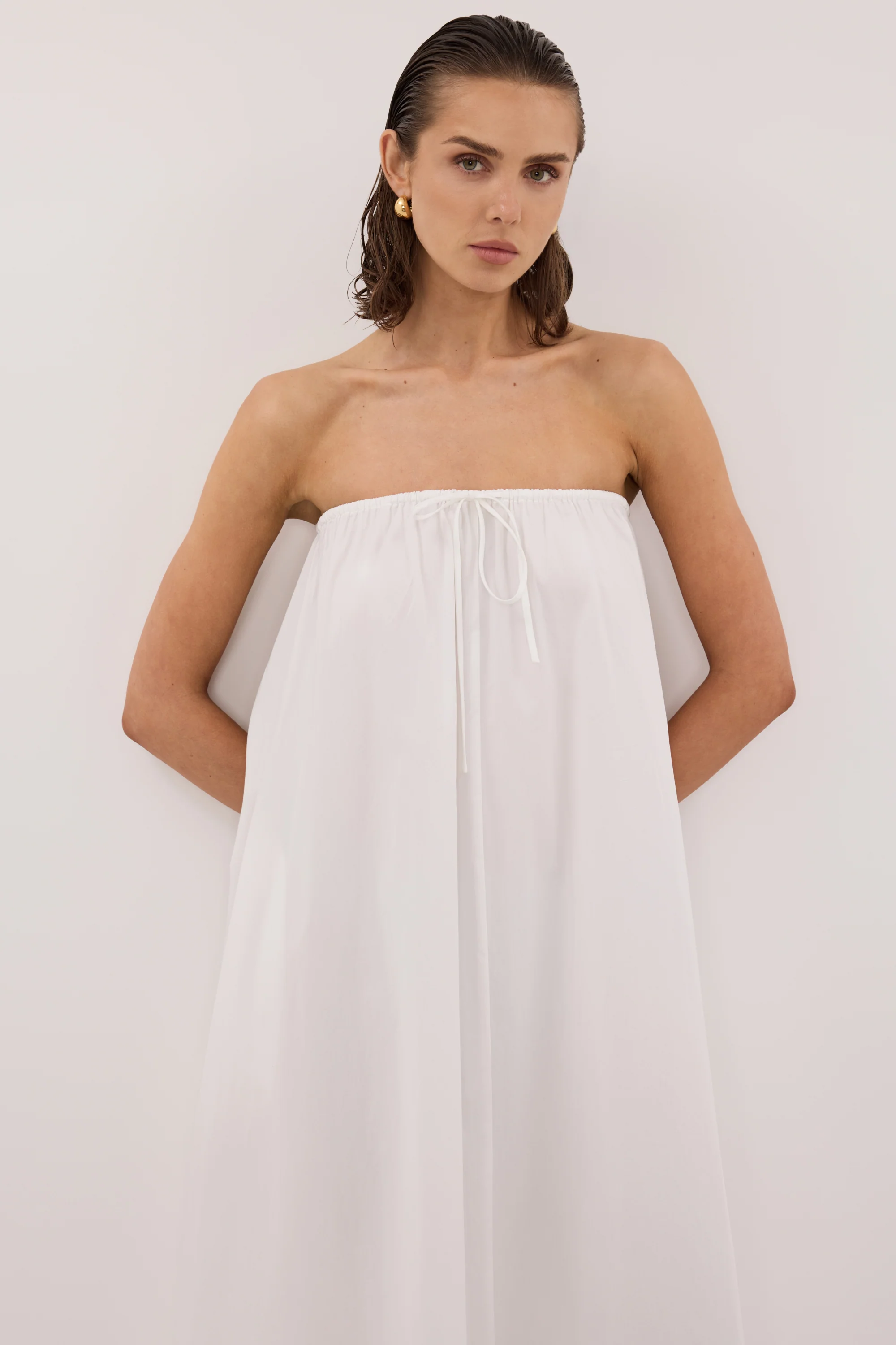 SOMMER WHITE STRAPLESS POPLIN MIDI DRESS - Image 2