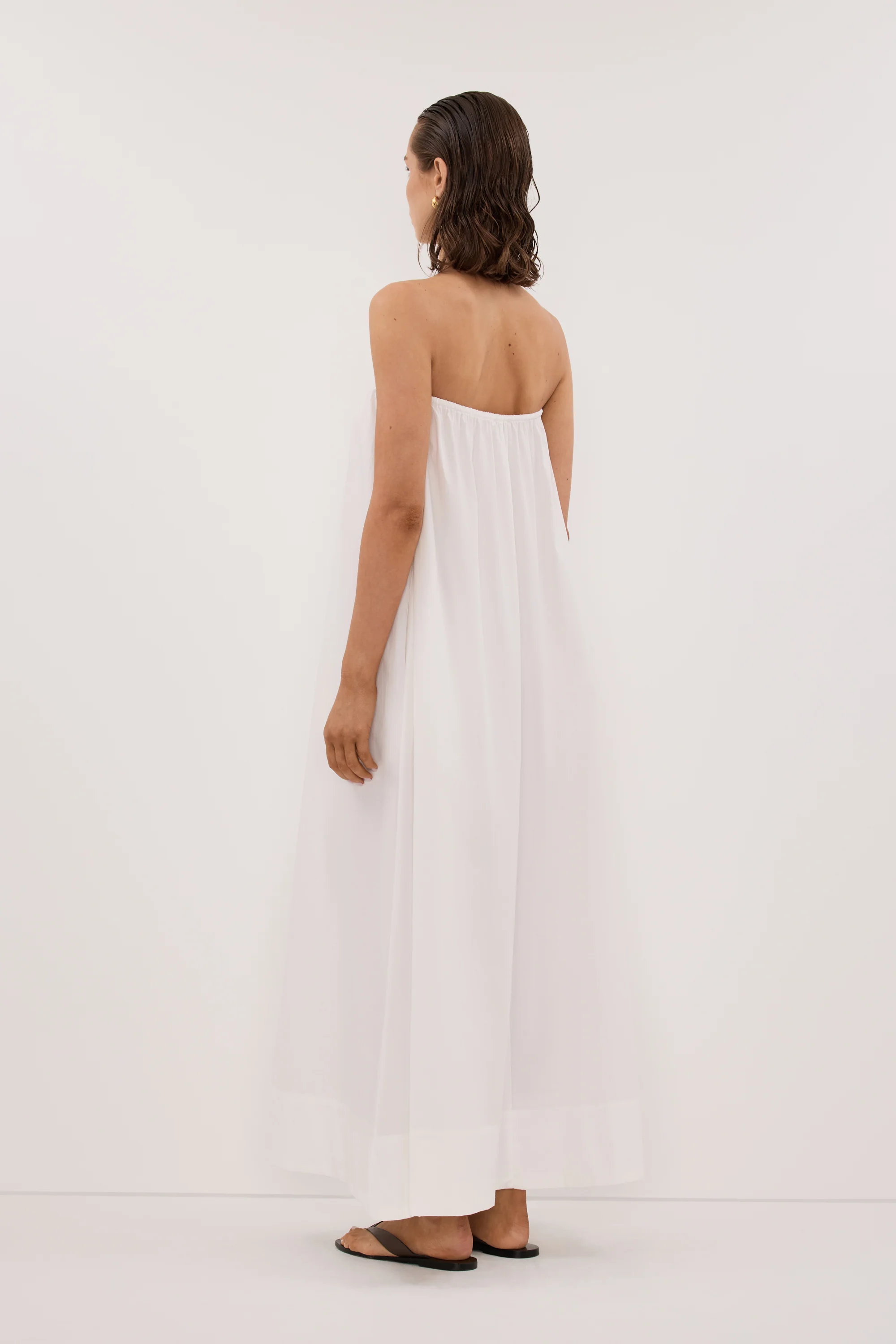 SOMMER WHITE STRAPLESS POPLIN MIDI DRESS - Image 3