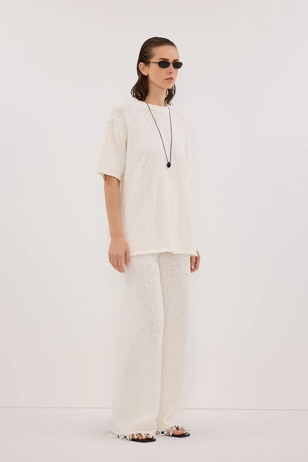 SUE OFF WHITE FRINGE KNIT PANT - Image 3