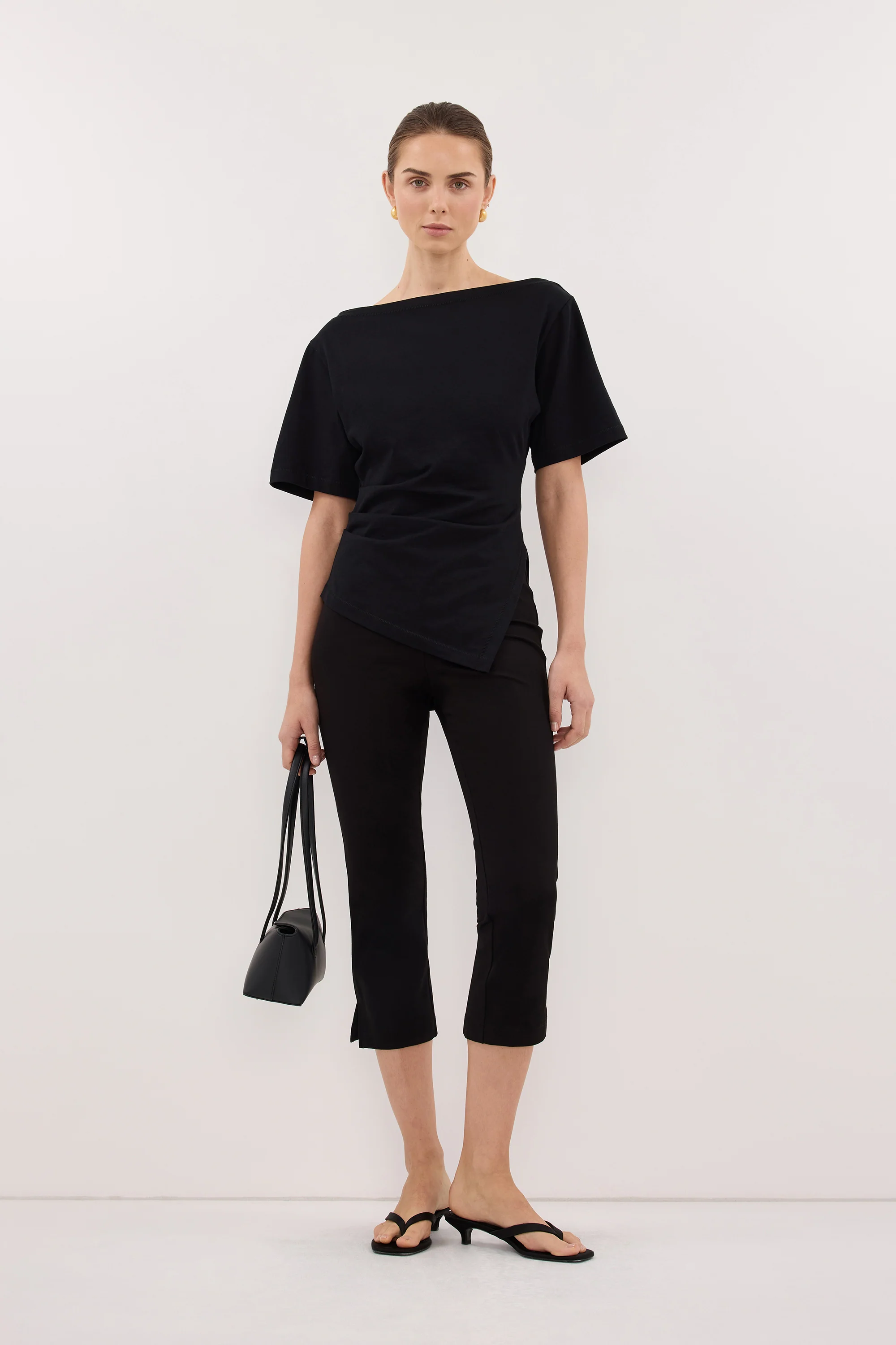 SWANN BLACK ASYM BOAT NECK TEE