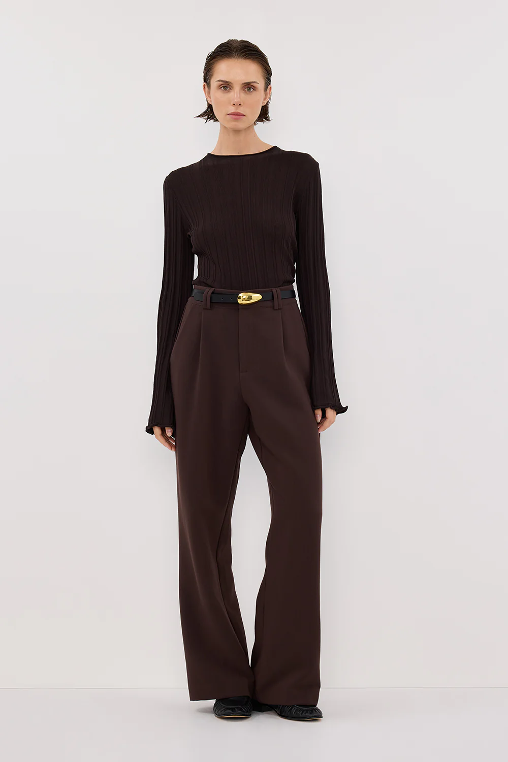 SYLVIA BITTER CHOC CREW KNIT TOP