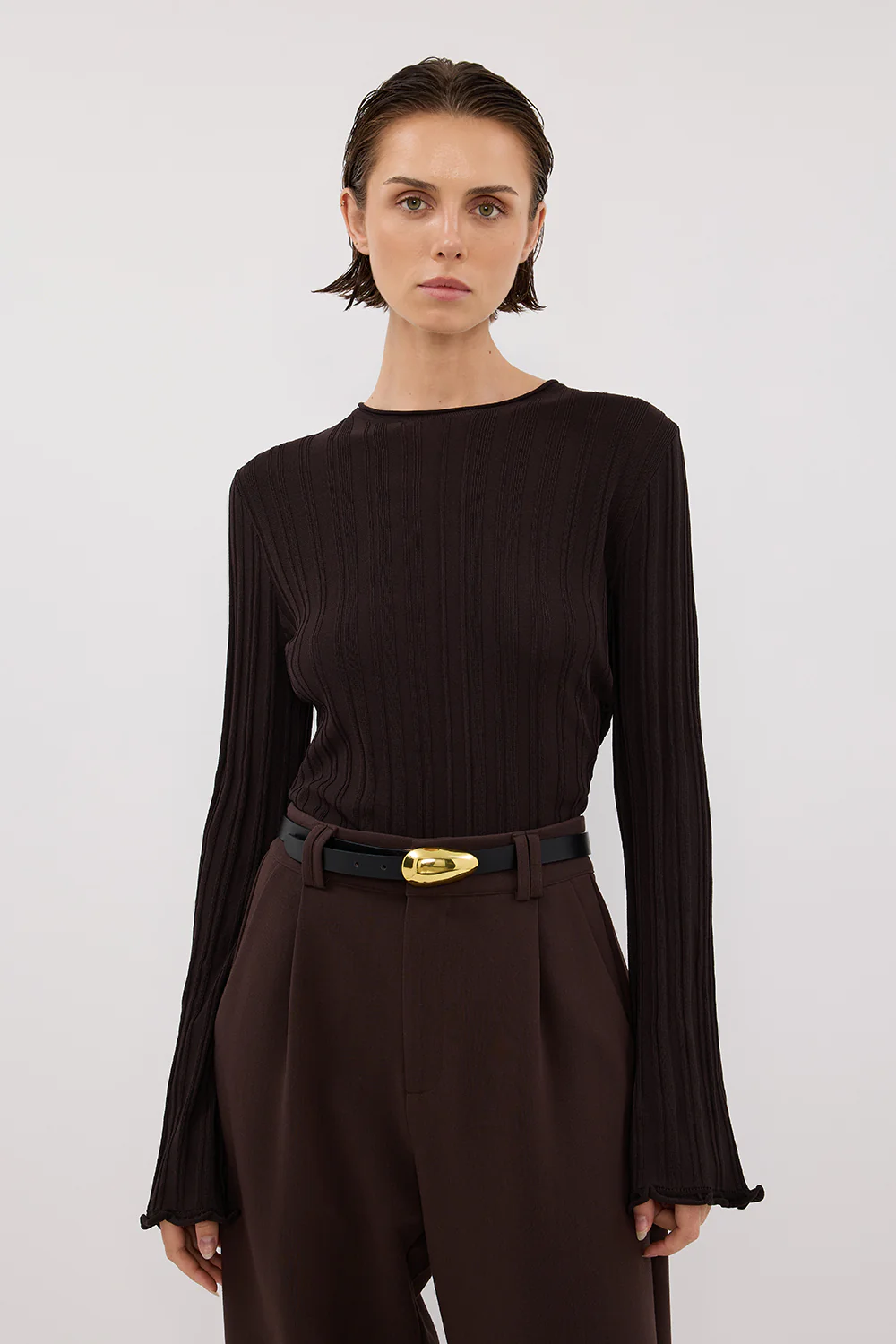SYLVIA BITTER CHOC CREW KNIT TOP - Image 2