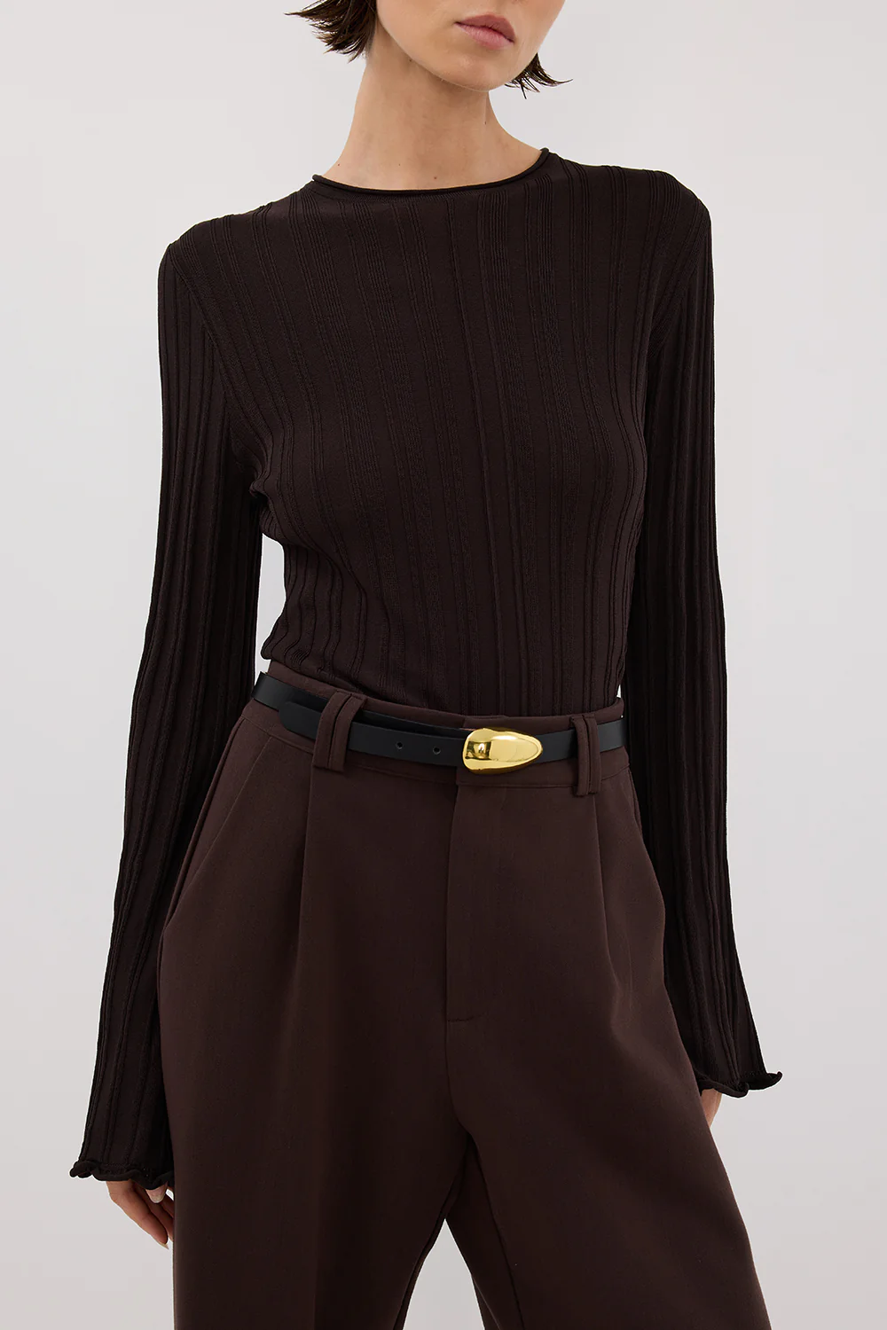 SYLVIA BITTER CHOC CREW KNIT TOP - Image 5