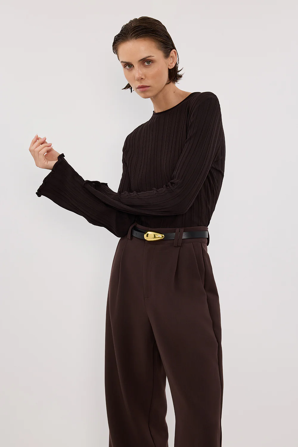 SYLVIA BITTER CHOC CREW KNIT TOP - Image 7