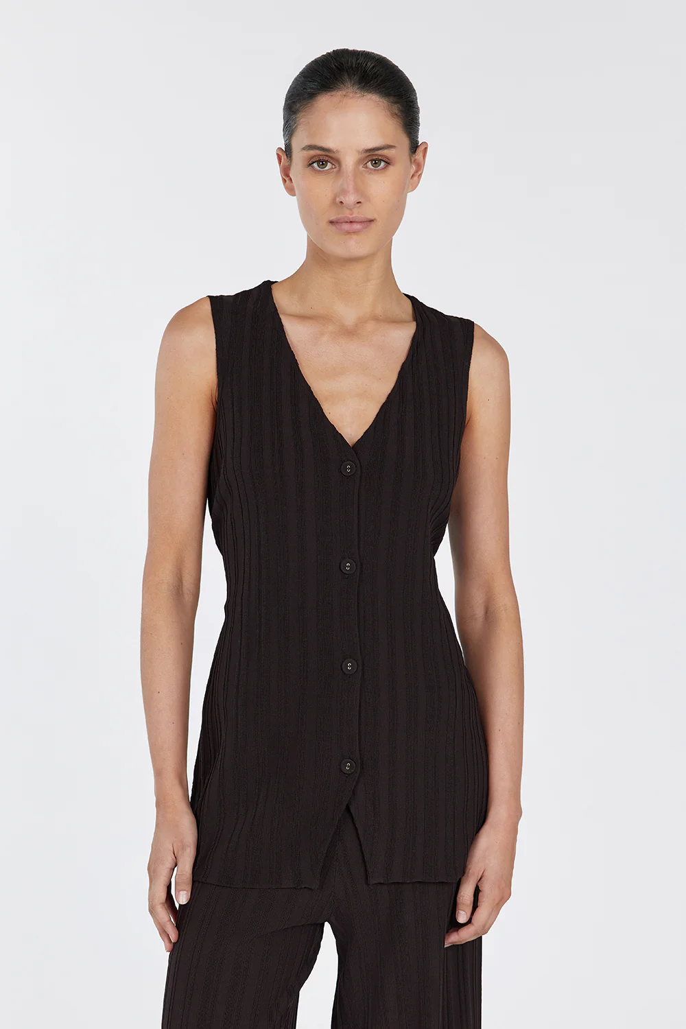 SYLVIA BITTER CHOC LONGLINE VEST - Image 2