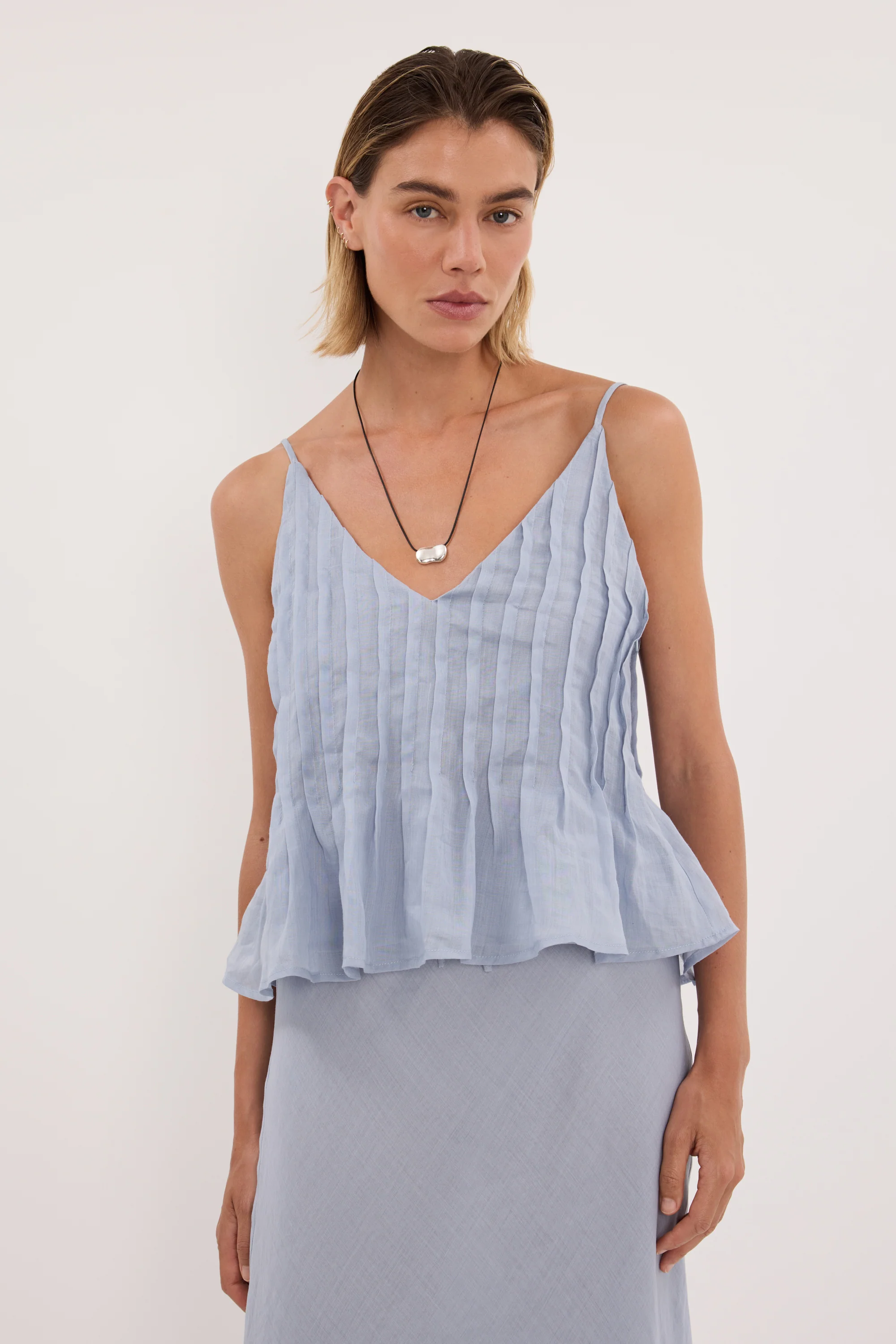 TAHLIA DUSTY BLUE RAMIE TOP - Image 2