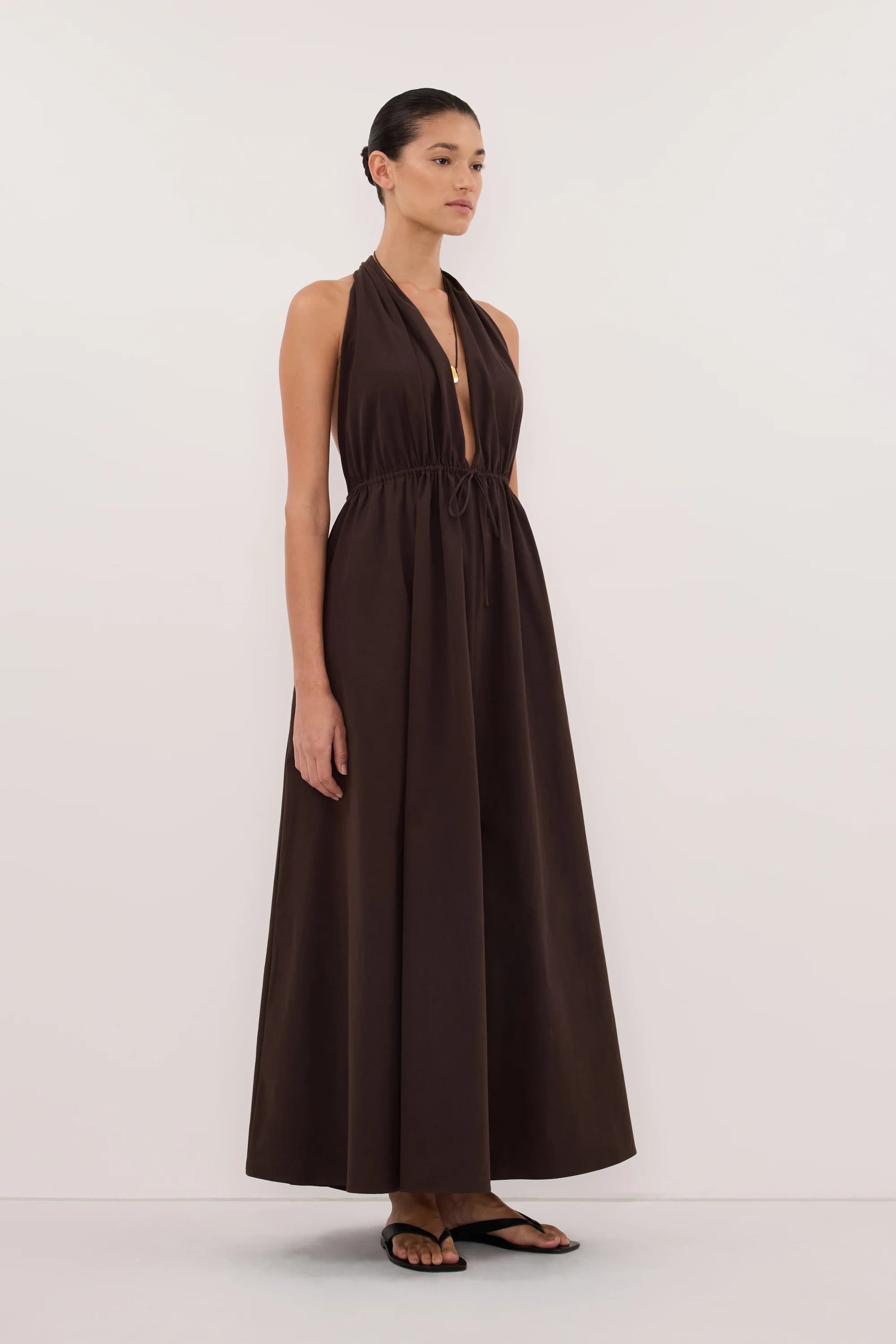 TAMMY BURNT CHOC SLEEVELESS COTTON MIDI DRESS - Image 4