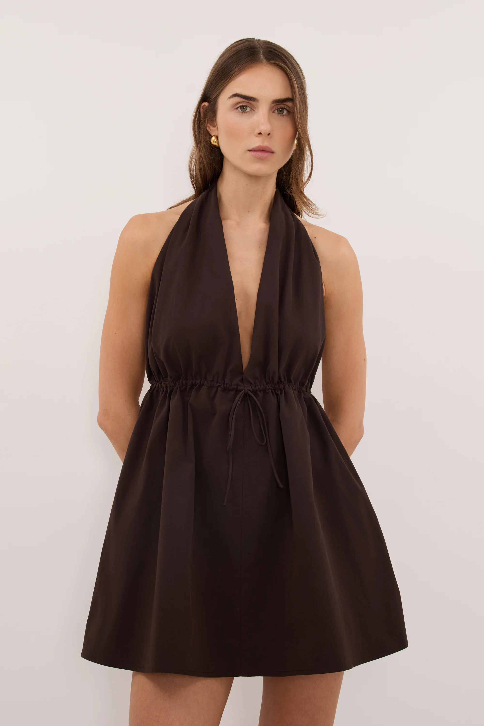 TAMMY BURNT CHOC COTTON MINI DRESS - Image 2