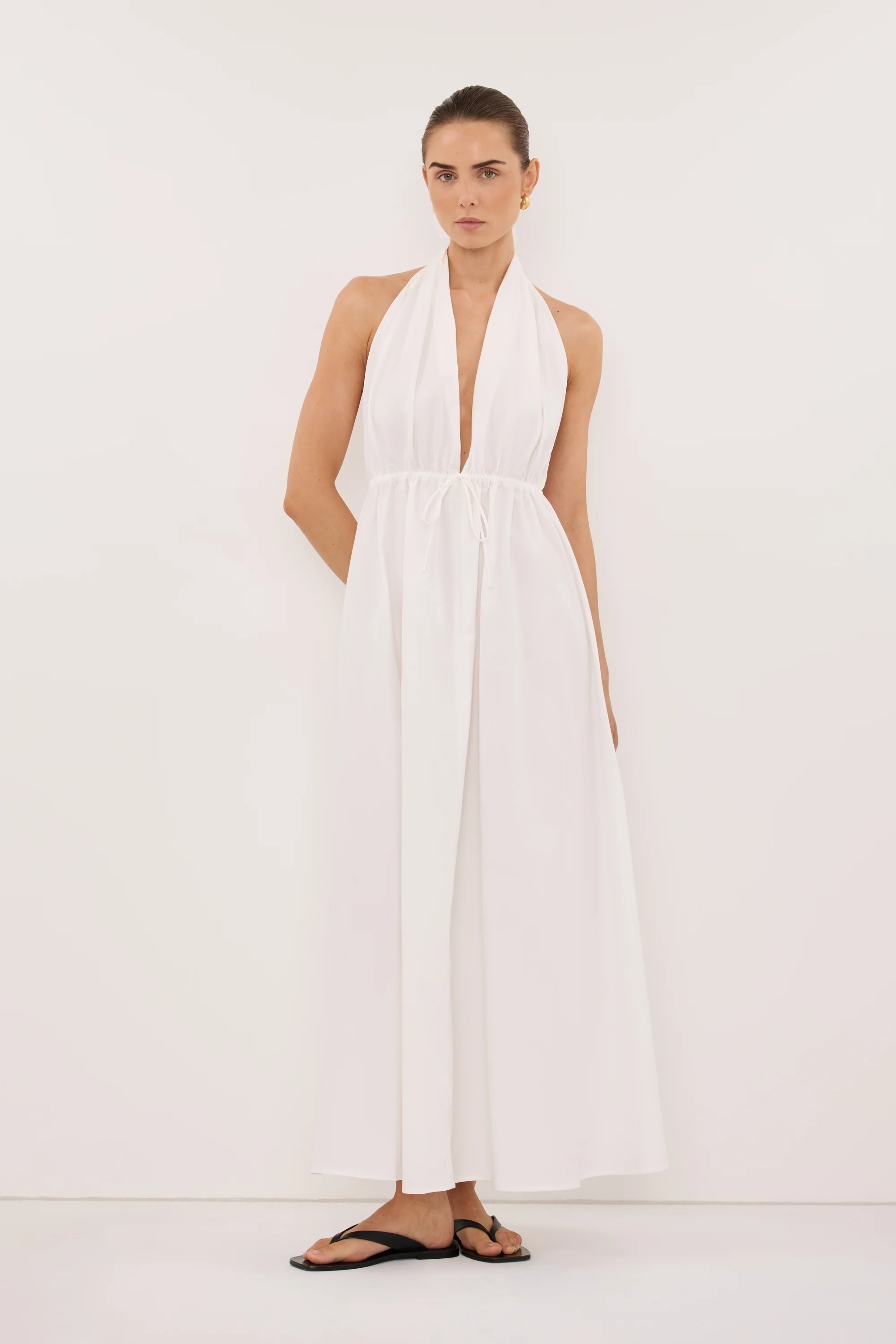 TAMMY WHITE SLEEVELESS COTTON MIDI DRESS