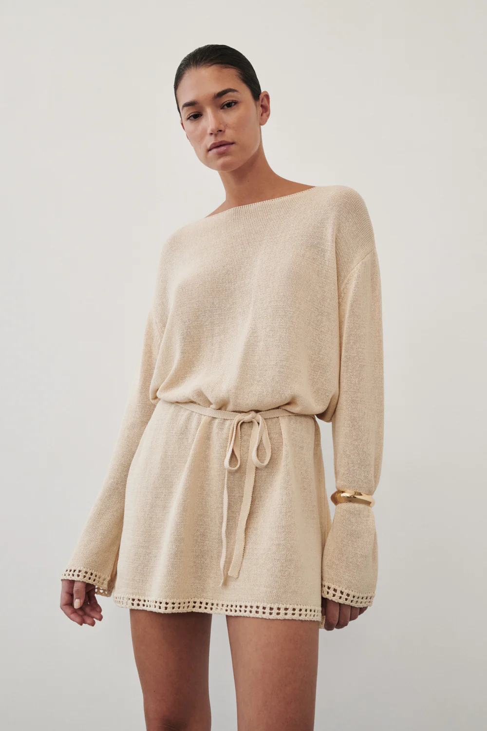 TARI NATURAL KNIT LONG SLEEVE MINI DRESS - Image 2