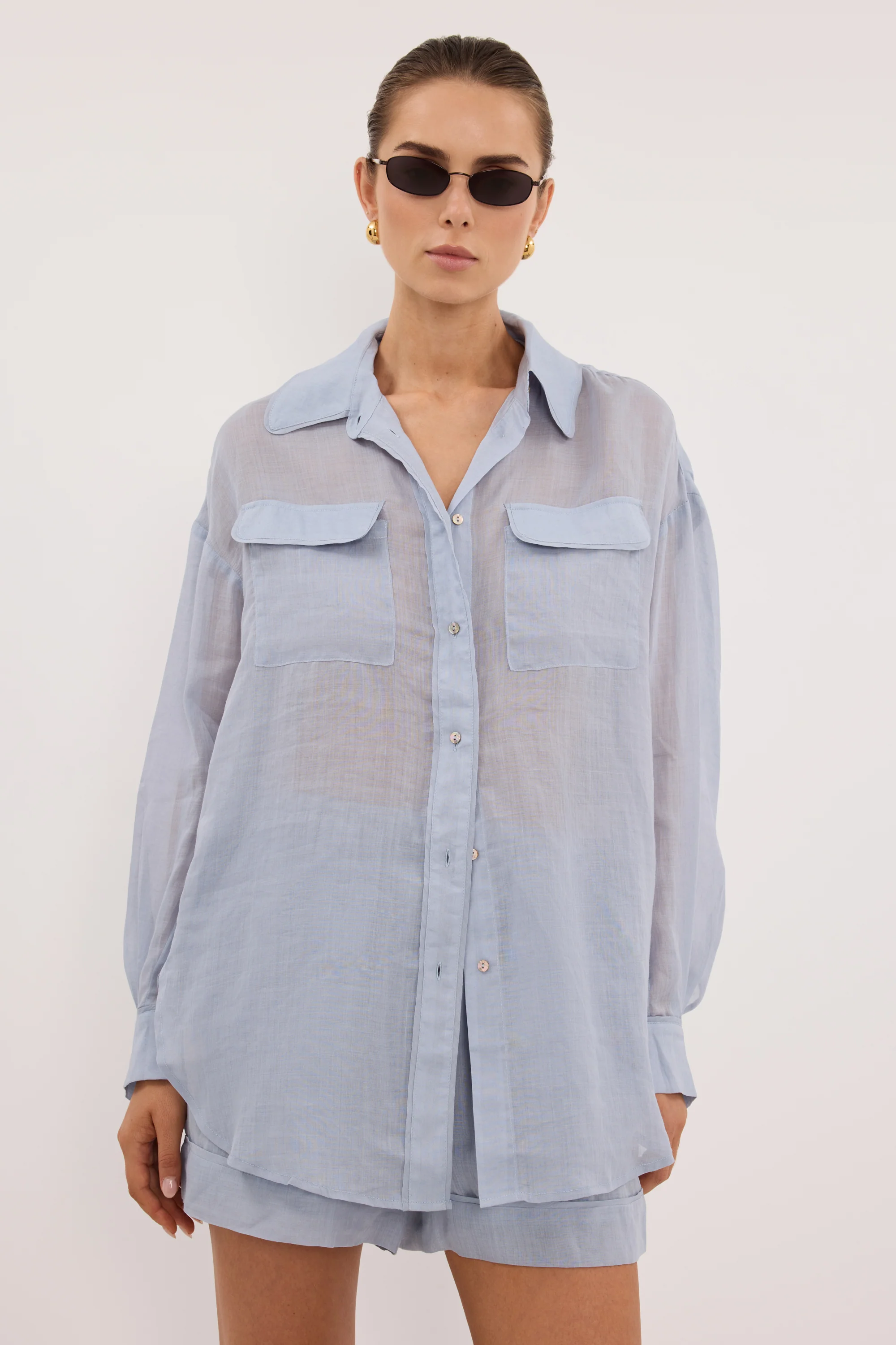 TENLEY DUSTY BLUE RAMIE SHIRT - Image 2