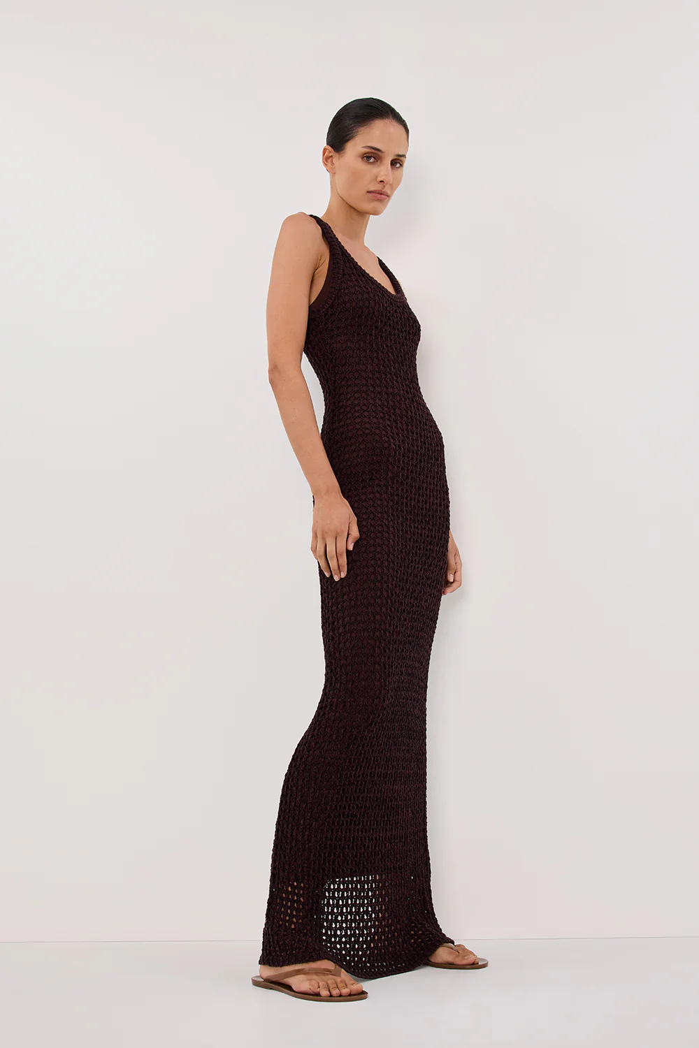 TESS CHOC CROCHET KNIT MAXI DRESS - Image 5