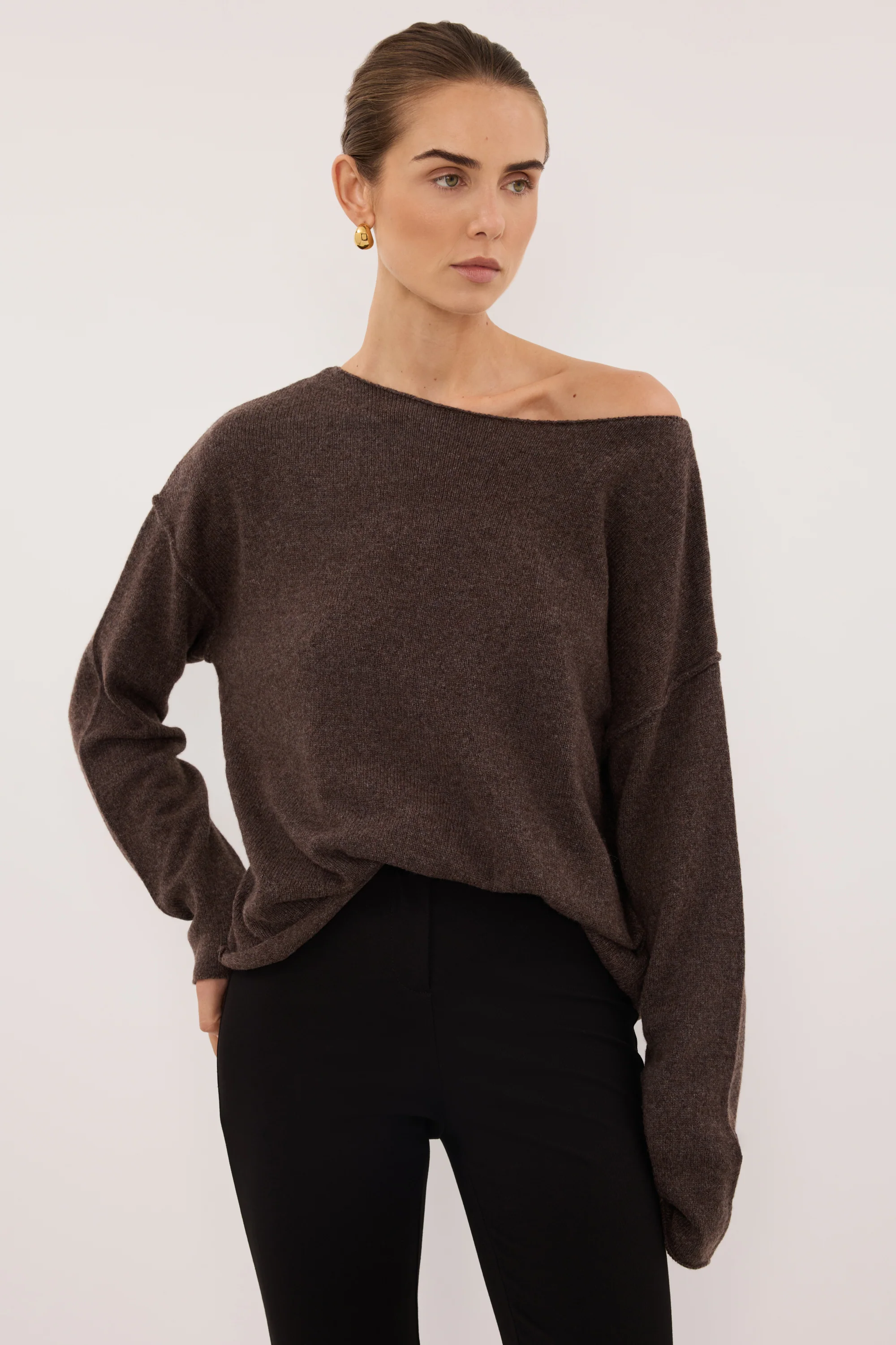 TESS CHOC MARLE BOATNECK KNIT JUMPER - Image 3