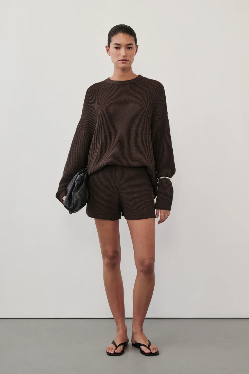 THEA BURNT CHOC COTTON KNIT SHORTS