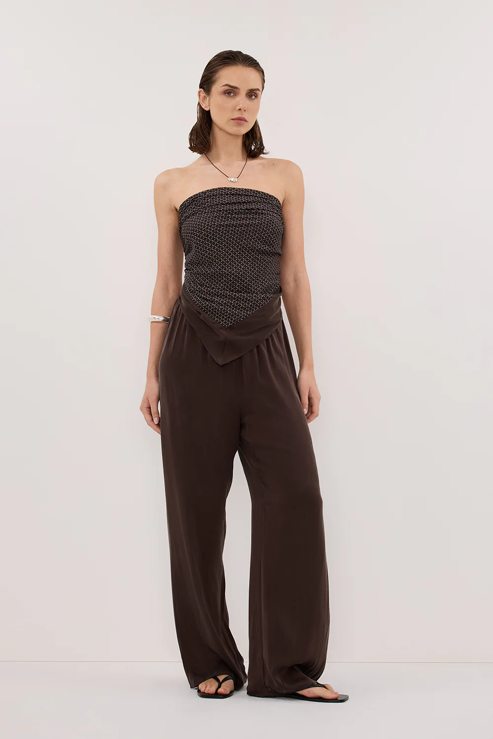 TIA CHOC MICRO CHECK SCARF TOP - Image 5