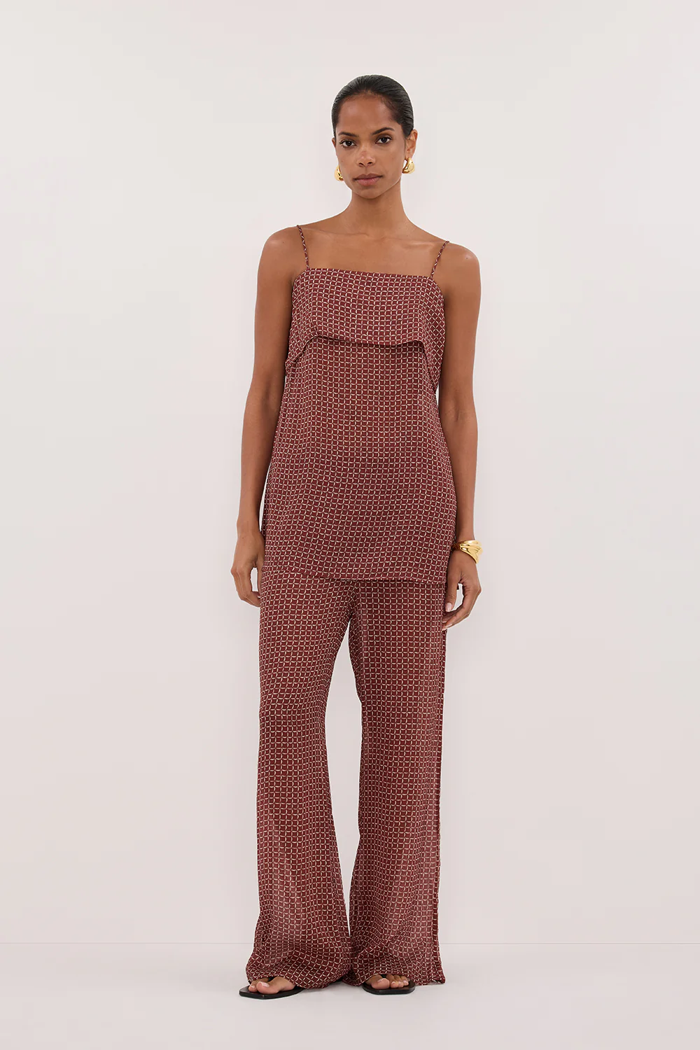 TIA SAHARA SLEEVELESS MICRO CHECK CAMI TOP