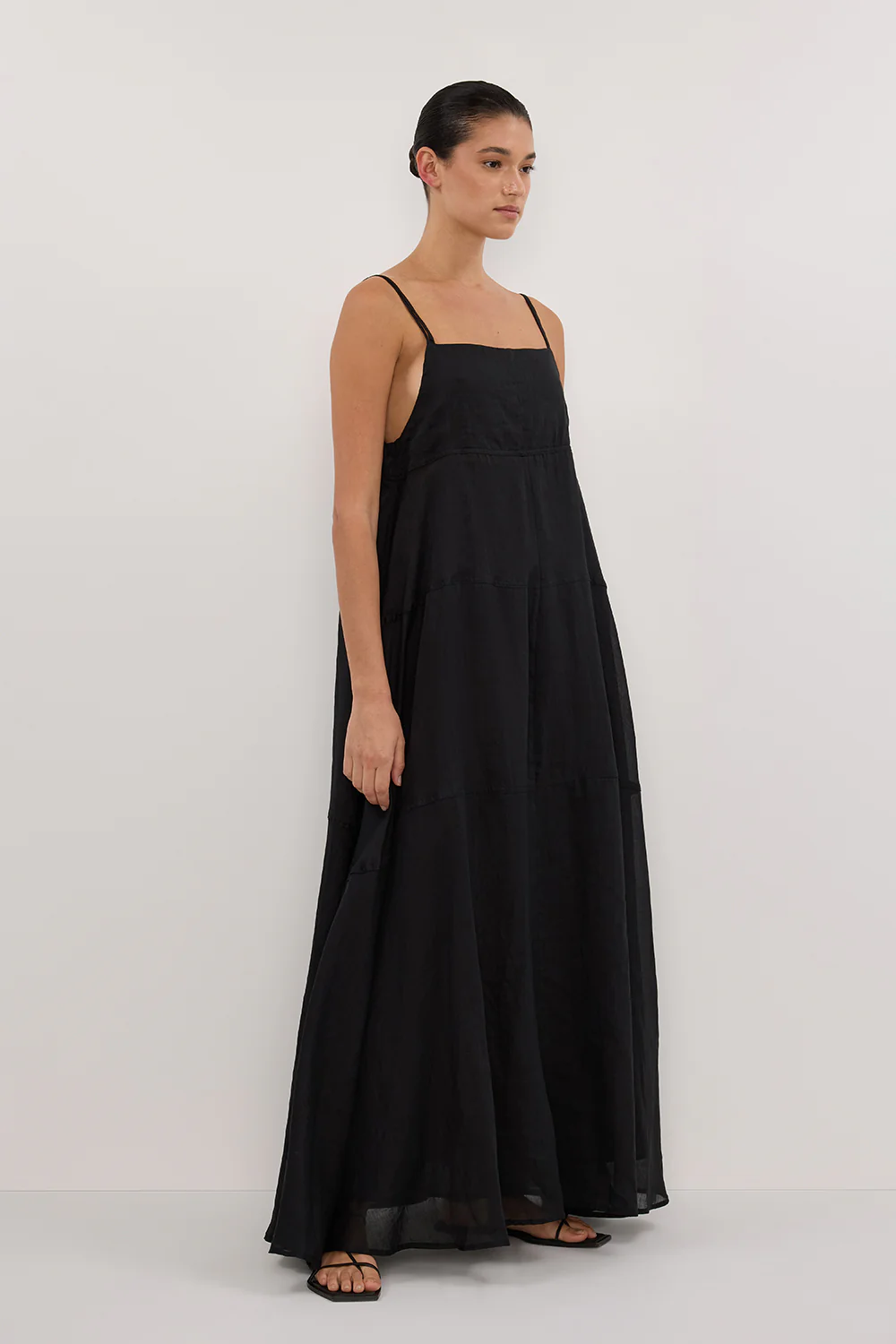 TINA BLACK RAMIE HIGH NECK MIDI DRESS - Image 2