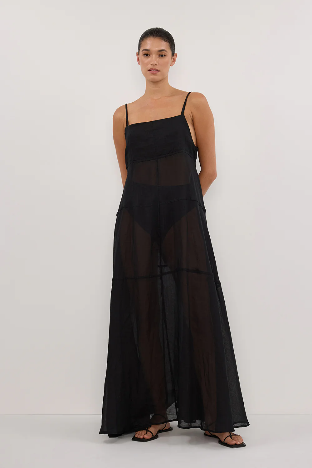 TINA BLACK RAMIE HIGH NECK MIDI DRESS - Image 4