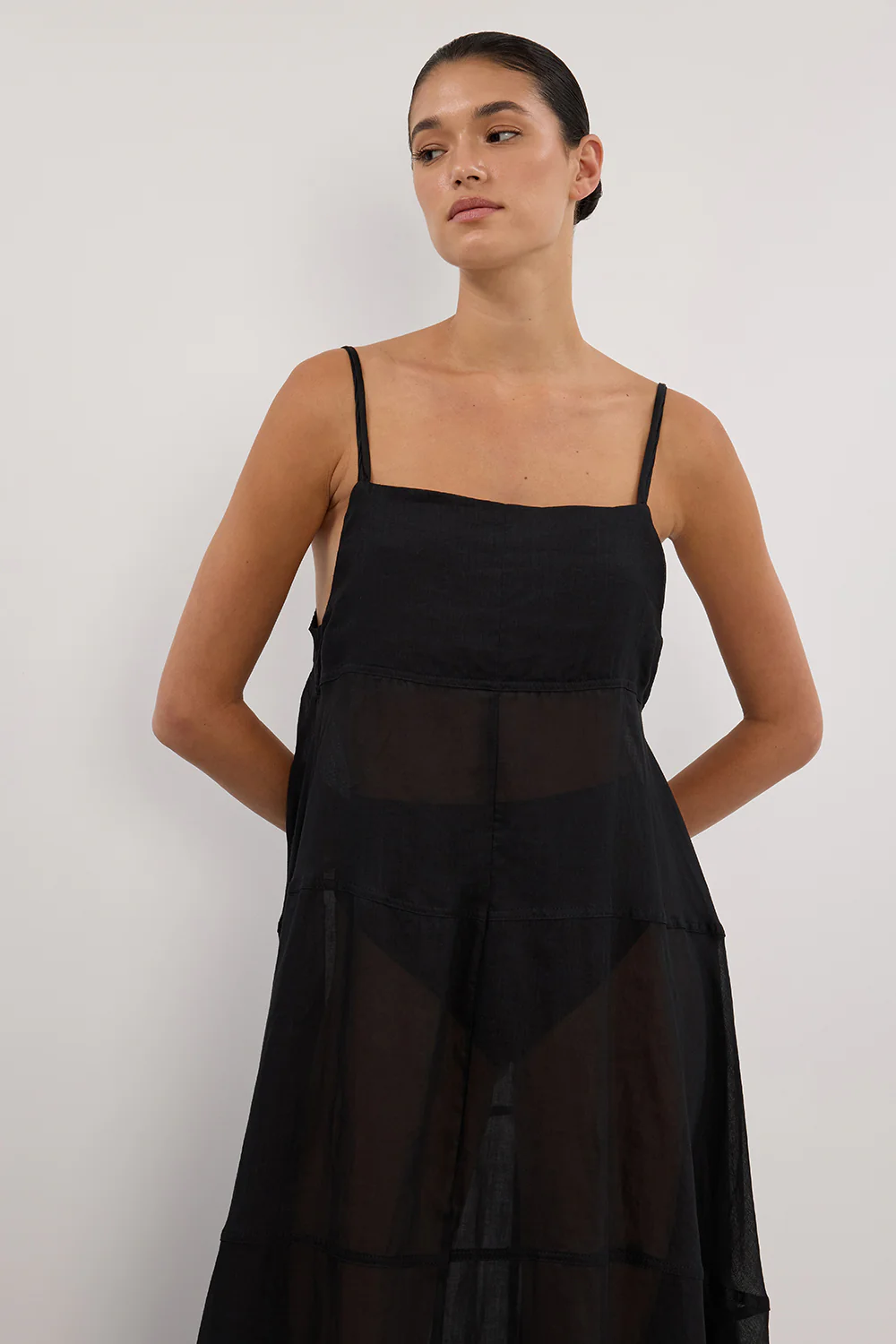 TINA BLACK RAMIE HIGH NECK MIDI DRESS - Image 5