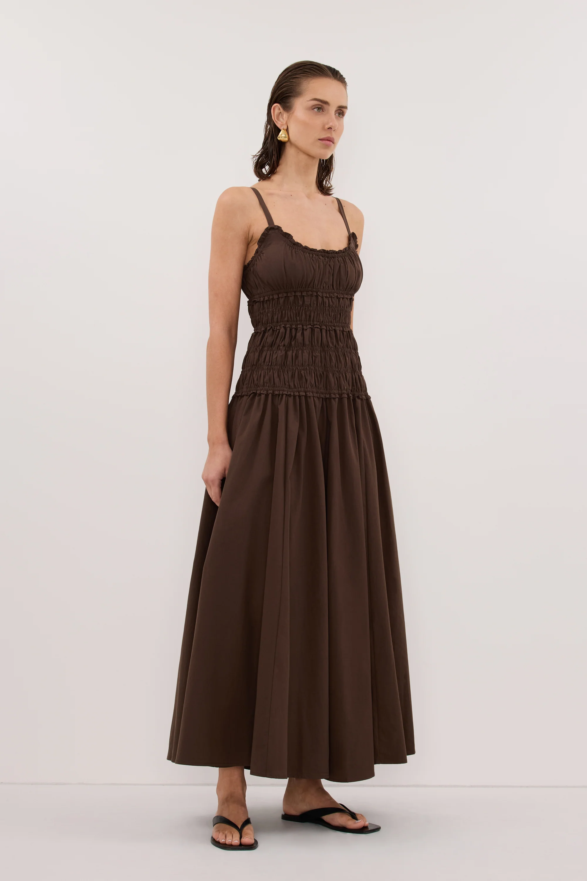TOBY BITTER CHOC COTTON MIDI DRESS - Image 3