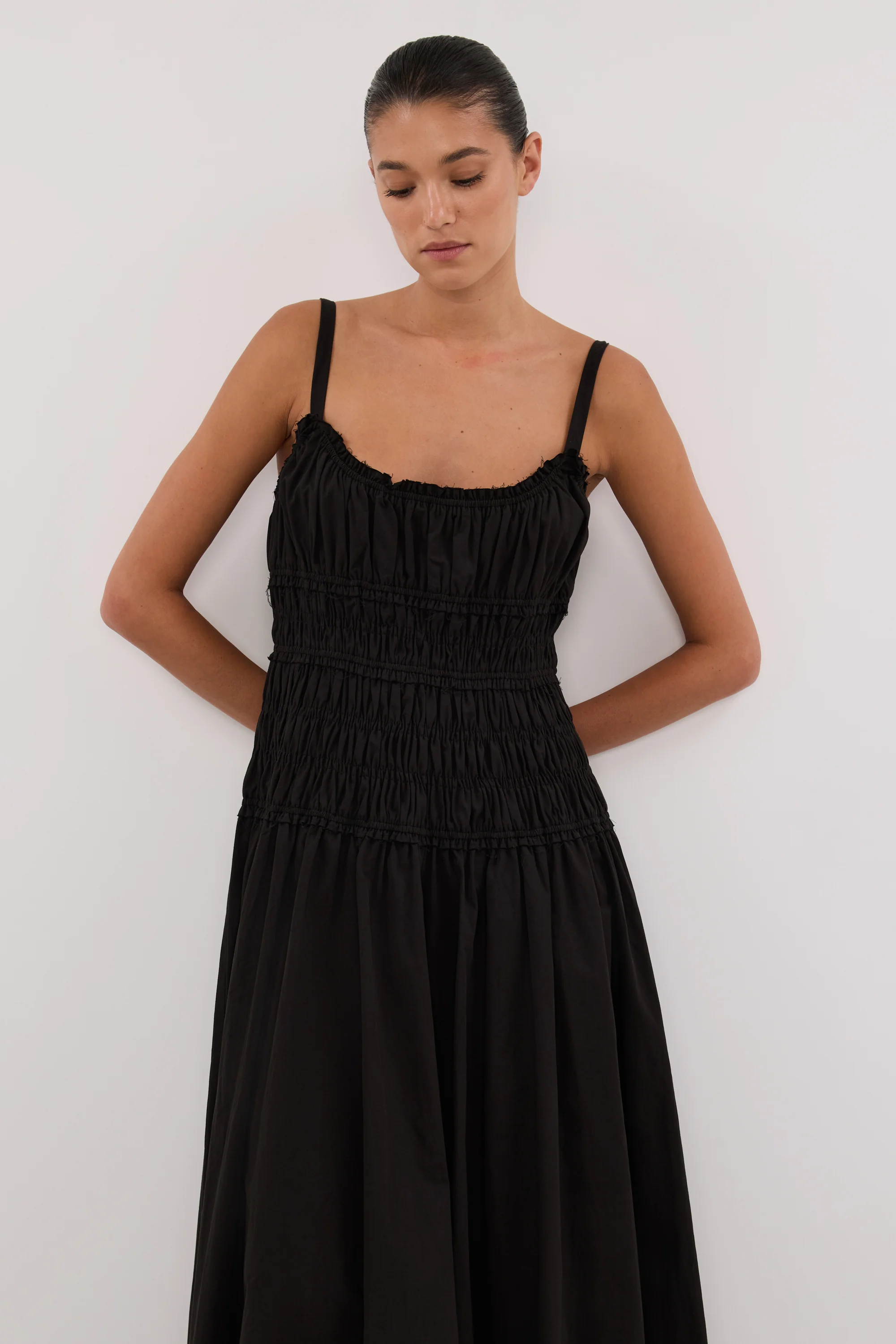 TOBY BLACK COTTON MIDI DRESS - Image 2