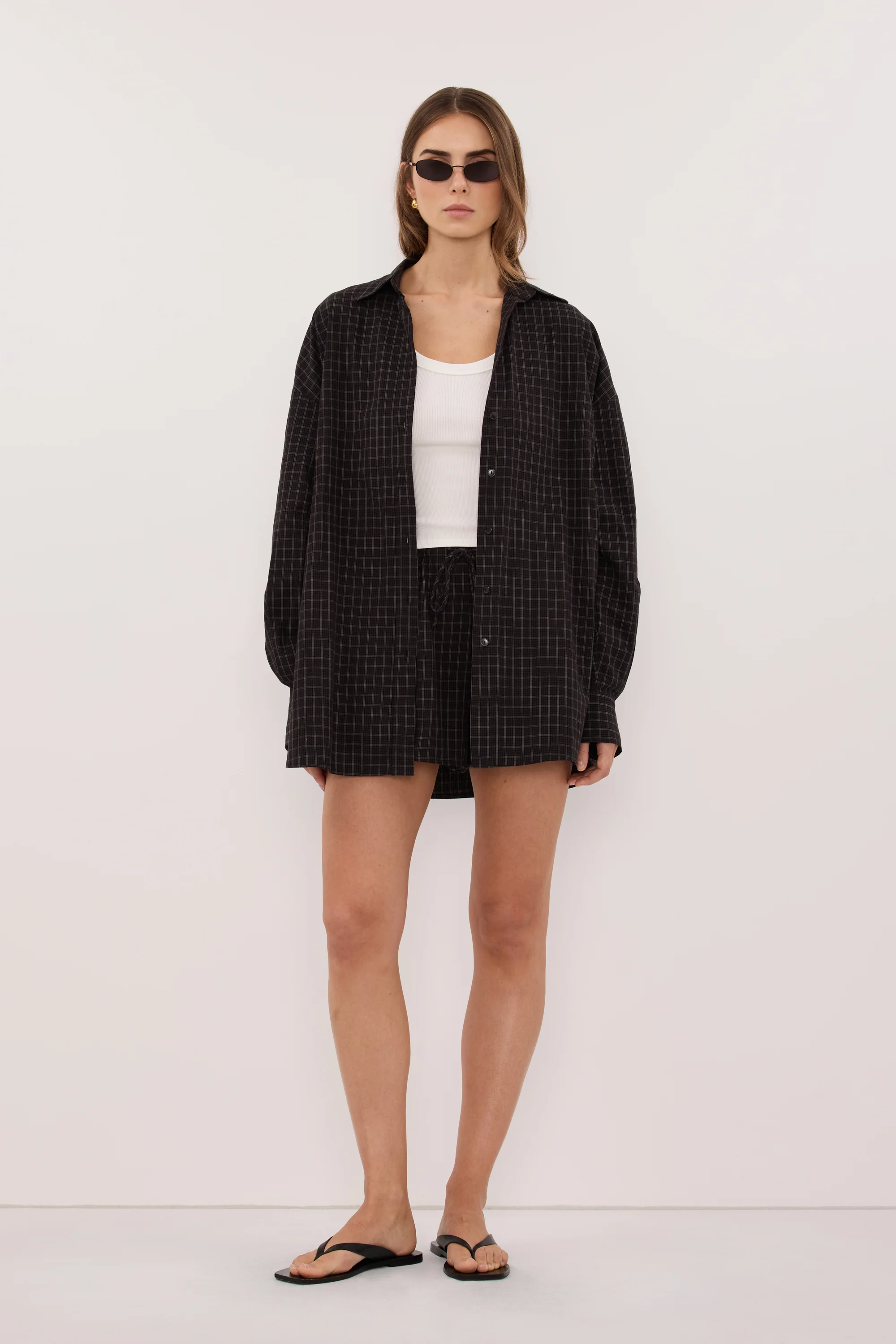 TOVA INK CHECK OVERSIZED COTTON SHIRT