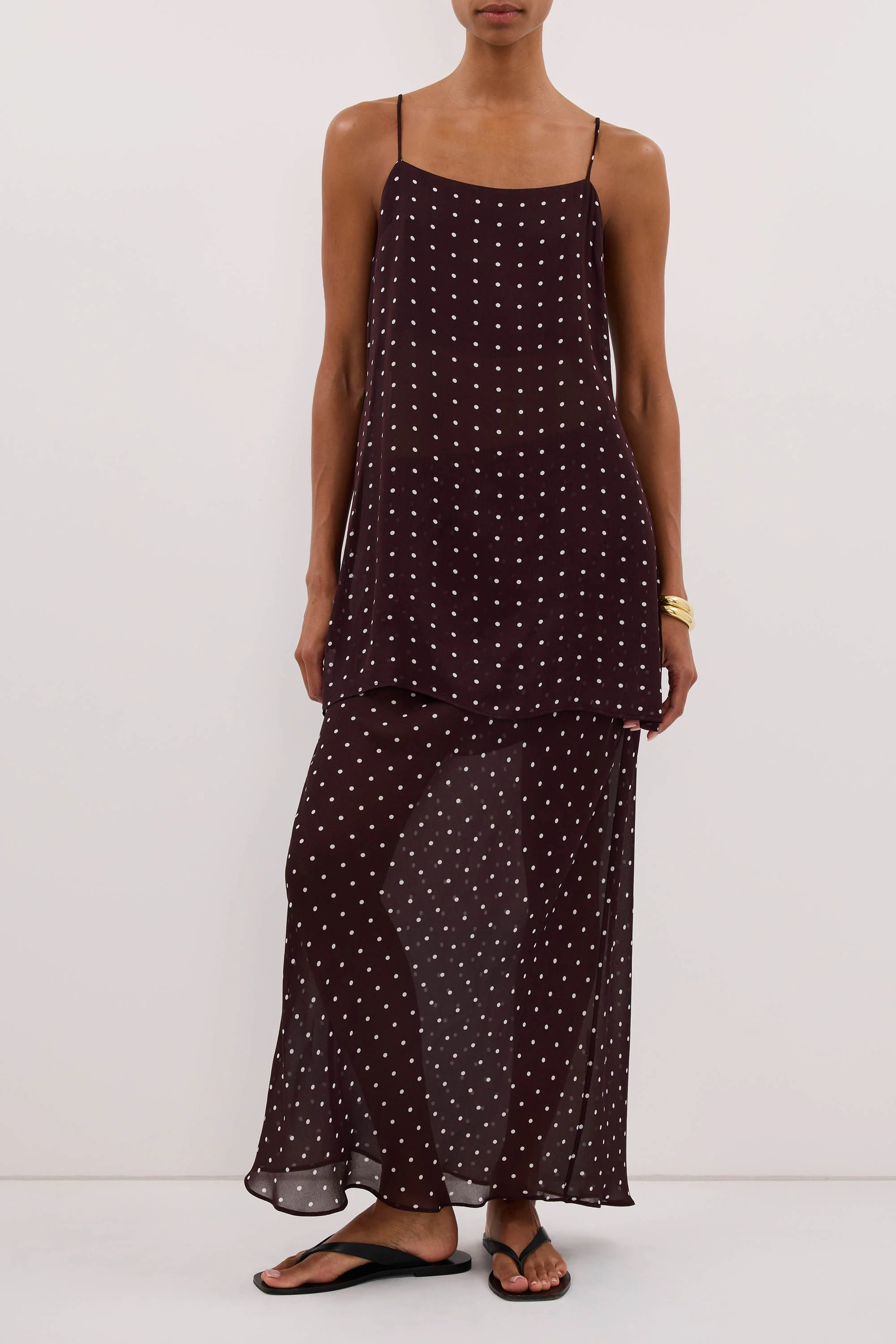 VANESSA BITTER CHOC SHEER SPOT MIDI SKIRT - Image 2