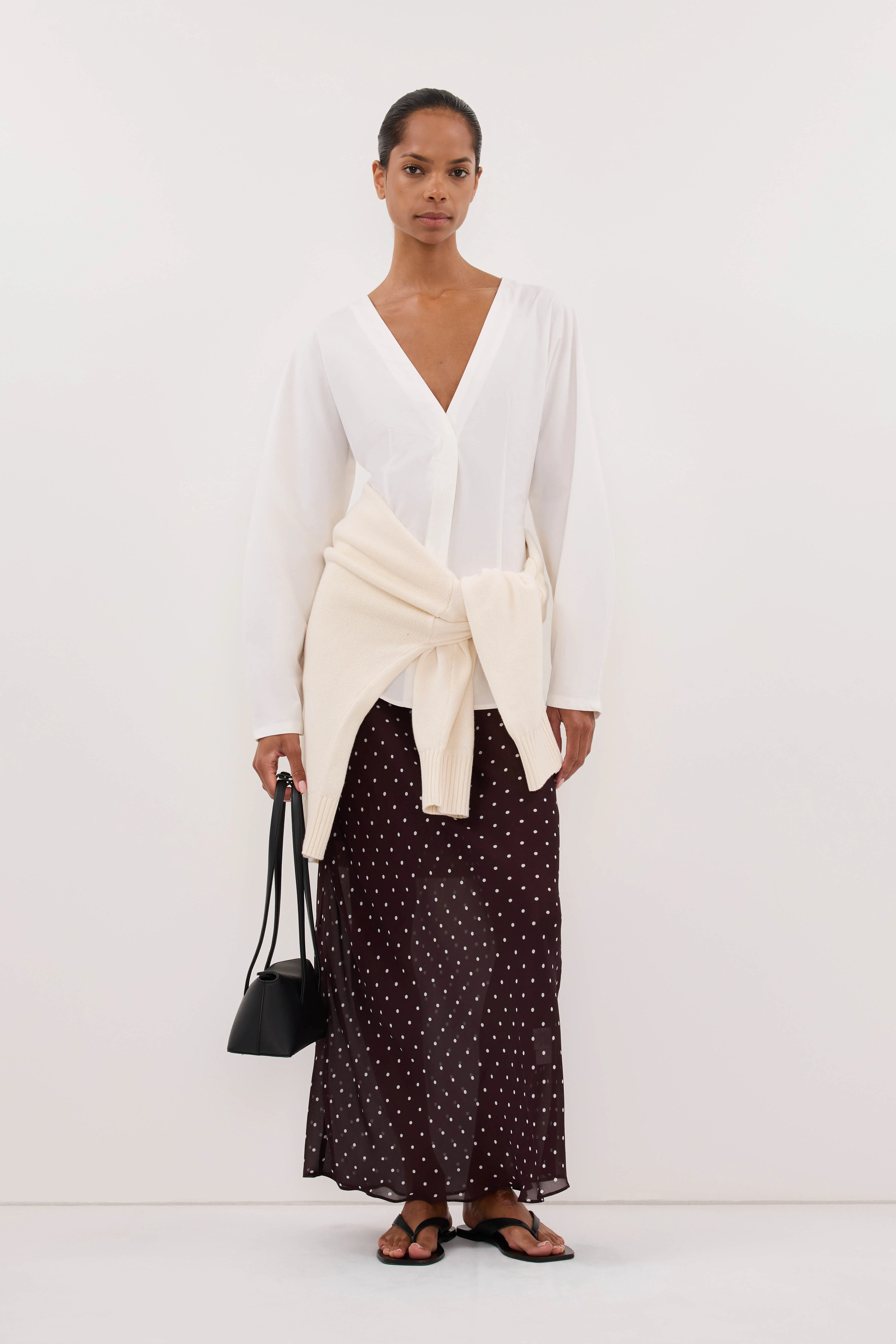 VANESSA BITTER CHOC SHEER SPOT MIDI SKIRT - Image 6