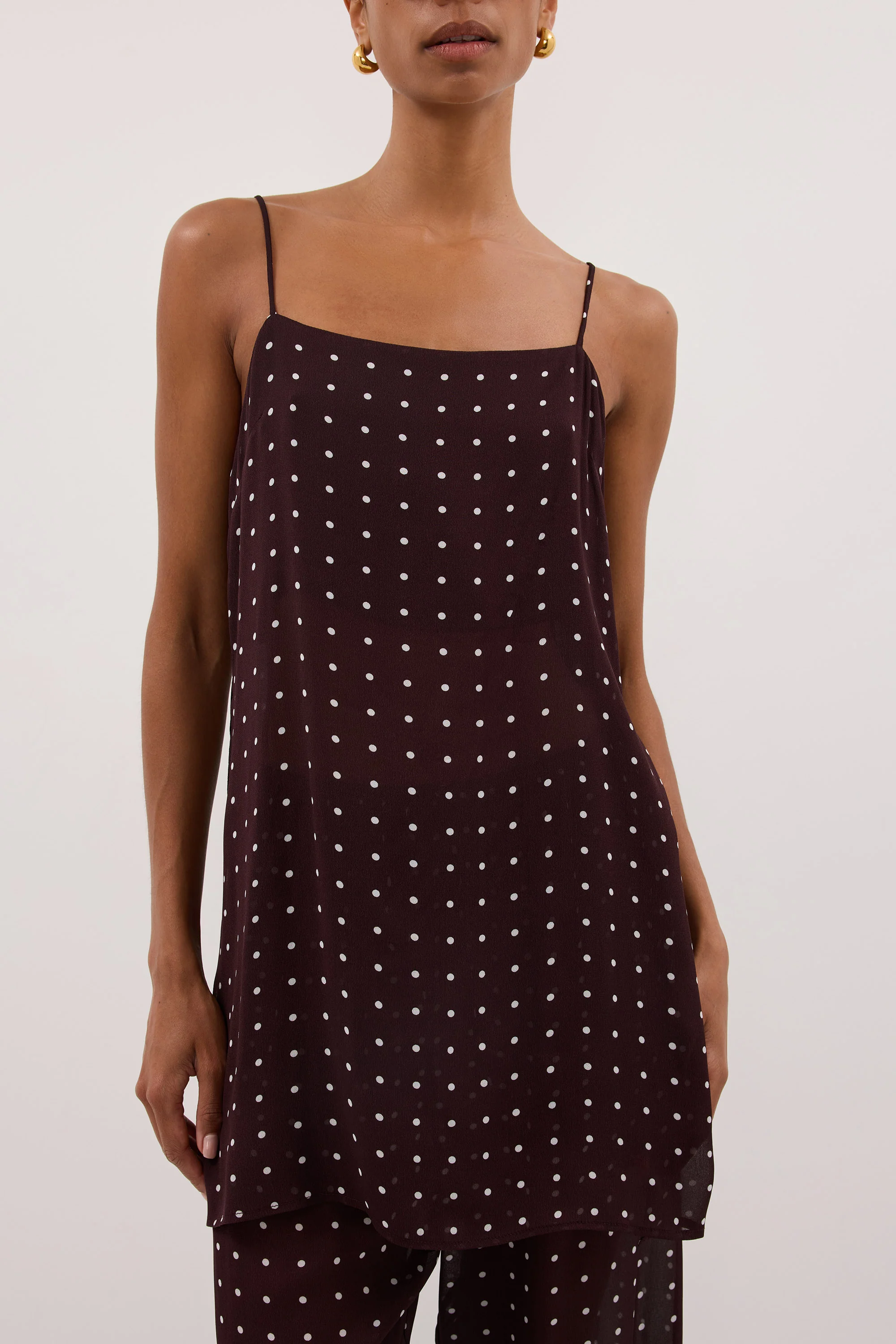 VANESSA BITTER CHOC SLEEVELESS SPOT CAMI TOP - Image 6