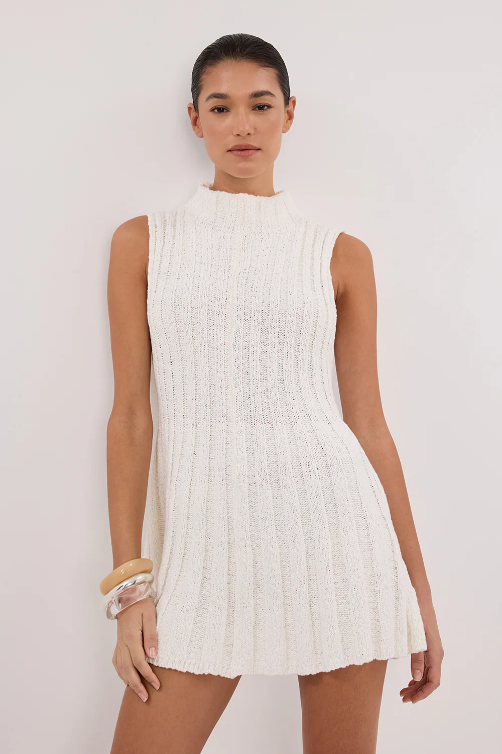 VERO OFF WHITE KNIT MINI DRESS - Image 2