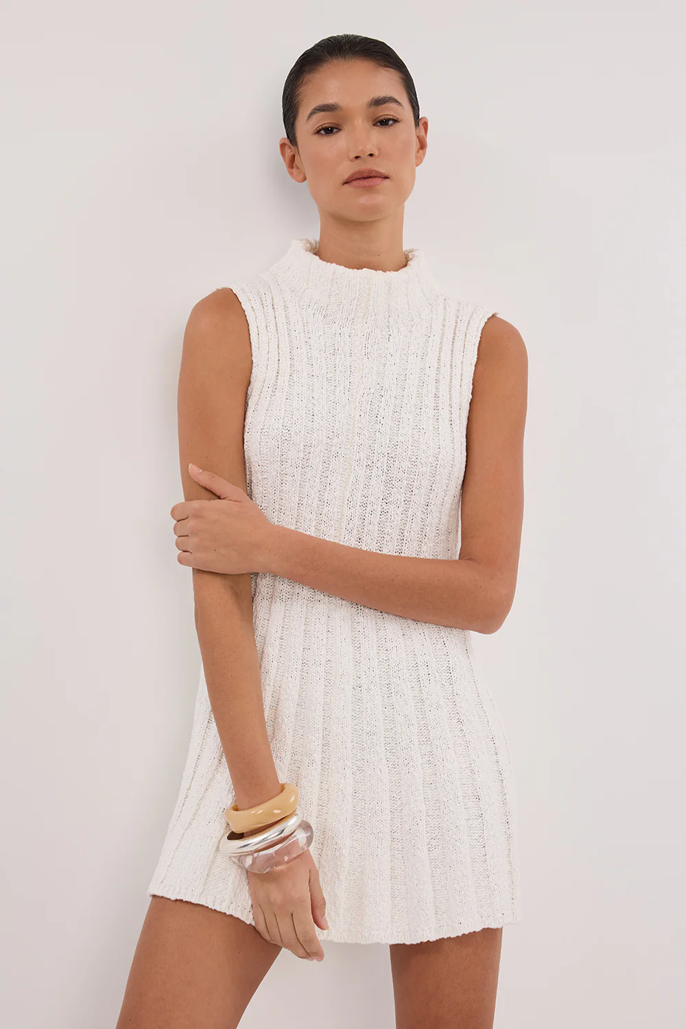 VERO OFF WHITE KNIT MINI DRESS - Image 6