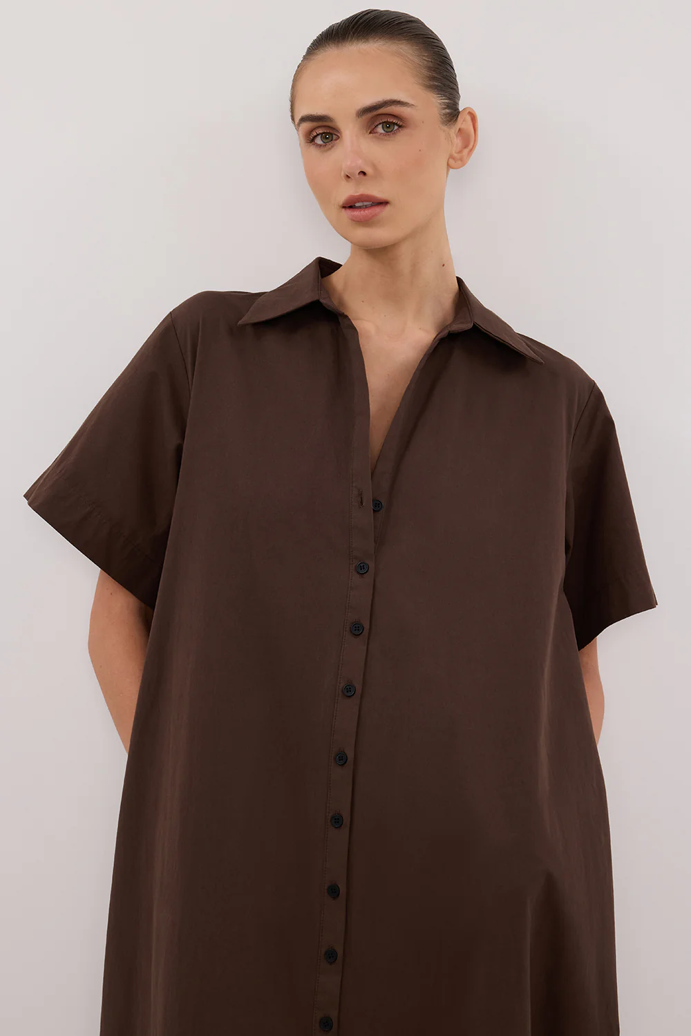 VIOLET BITTER CHOC SHIRT MIDI DRESS - Image 2