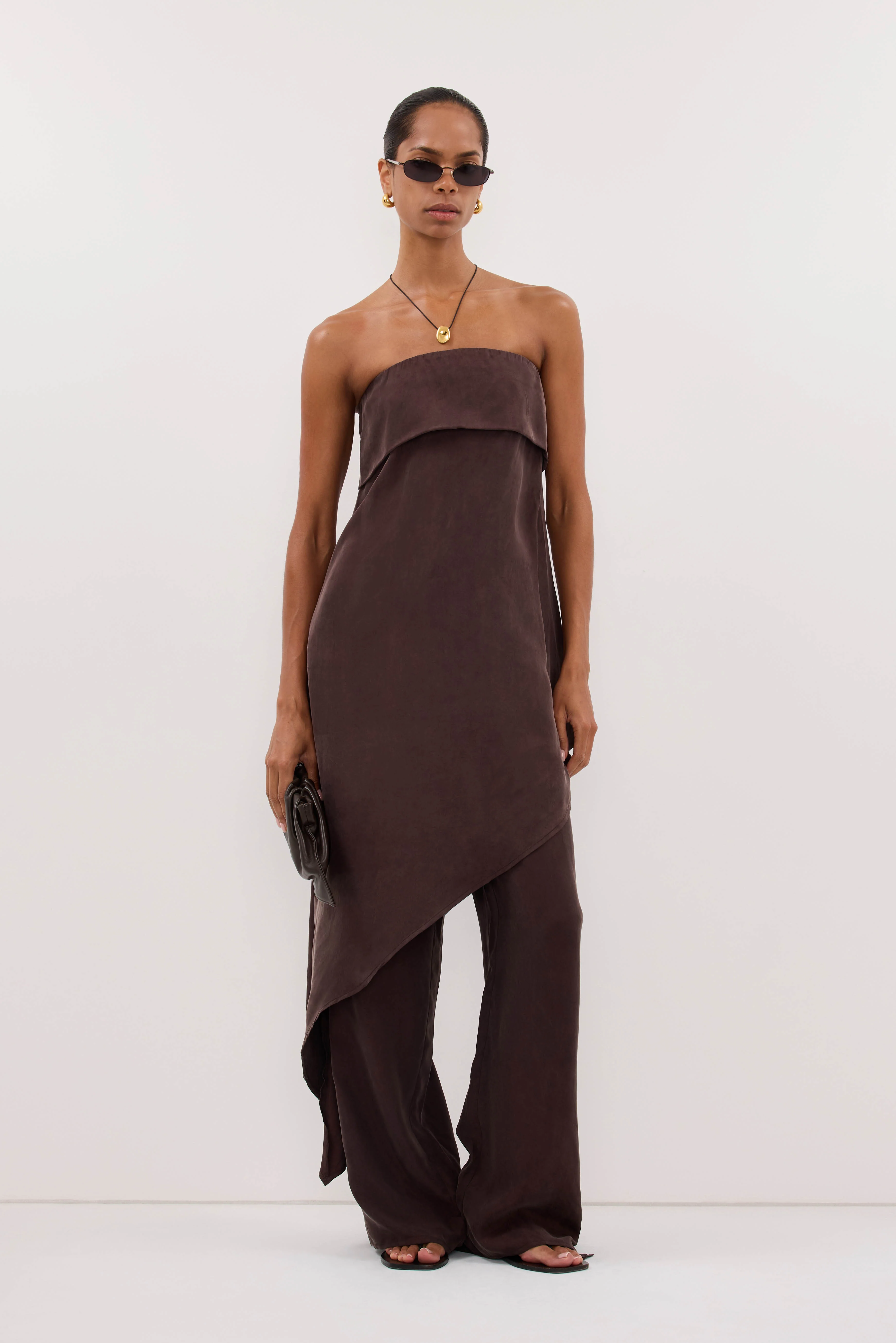 XENA PLUM CHOC CUPRO SIDE SPLIT PANT