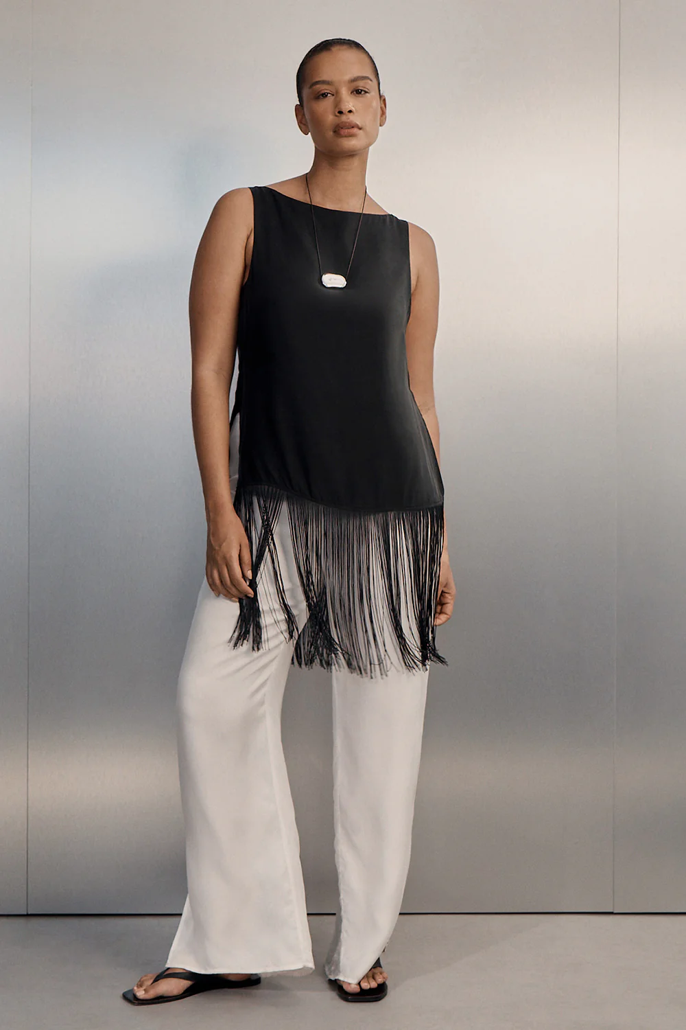 XENA WHITE CUPRO SIDE SPLIT PANT - Image 2