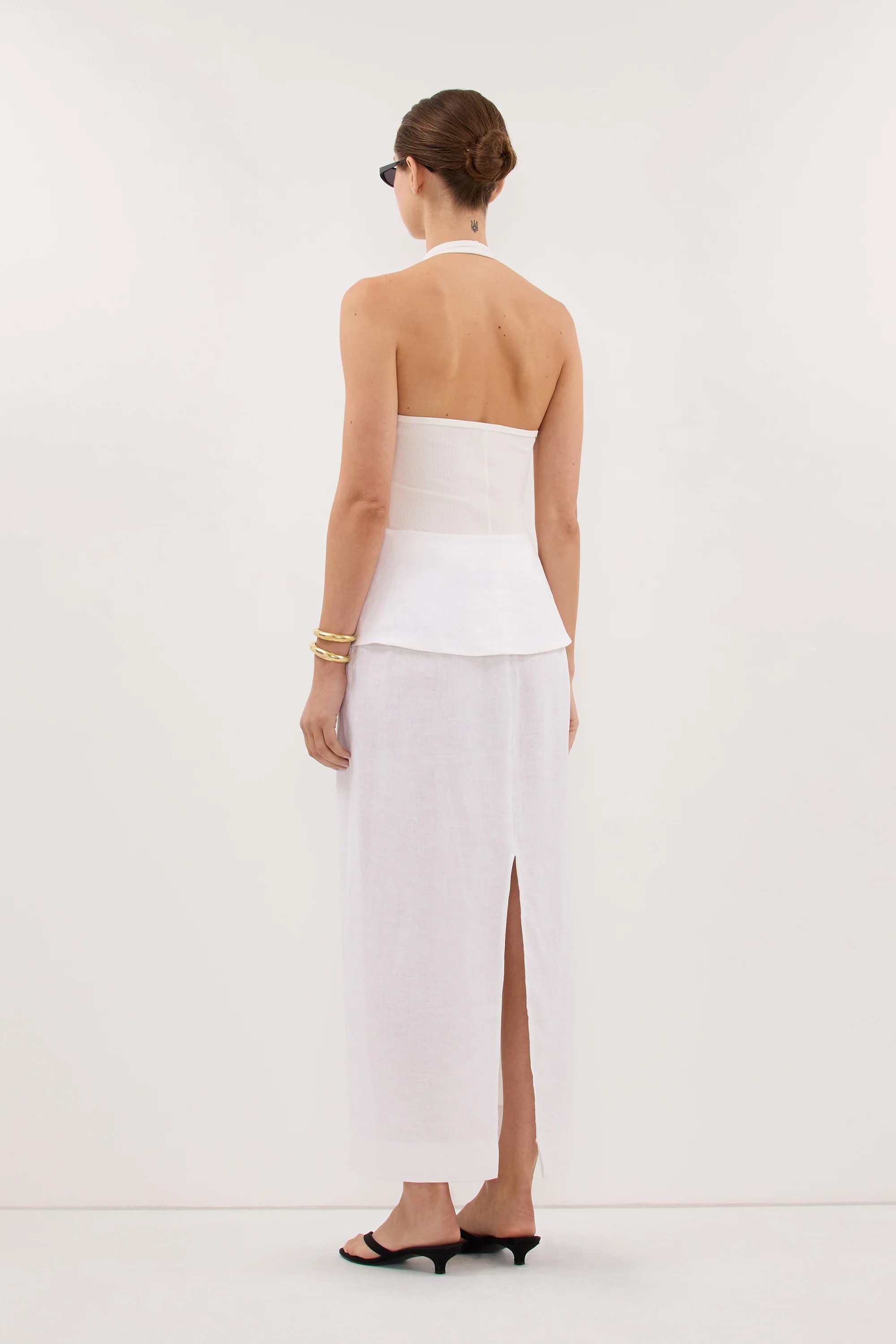 YARA WHITE LINEN FOLDOVER MIDI SKIRT - Image 4