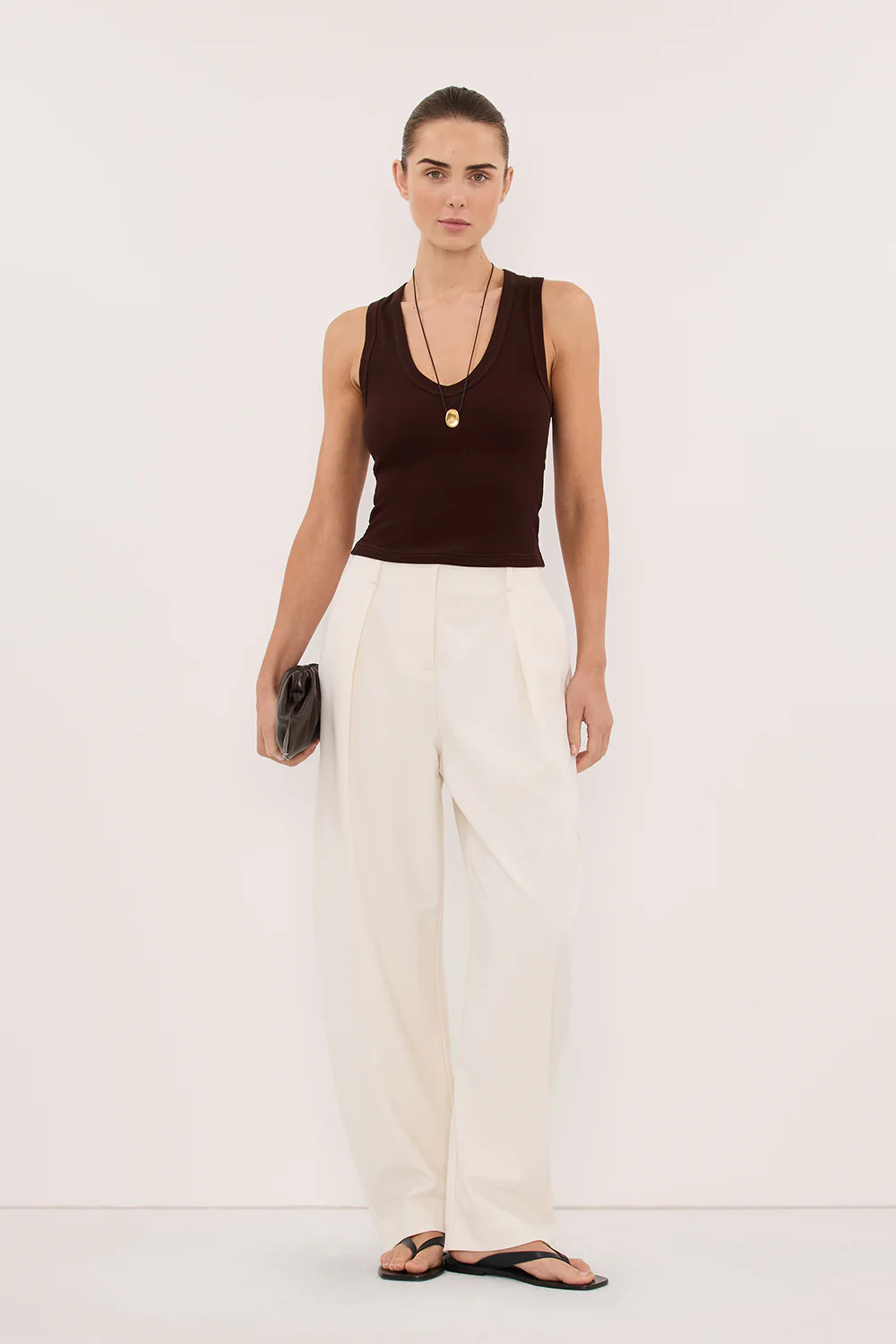 YASMIN BURNT CHOC SLEEVELESS KNIT TANK