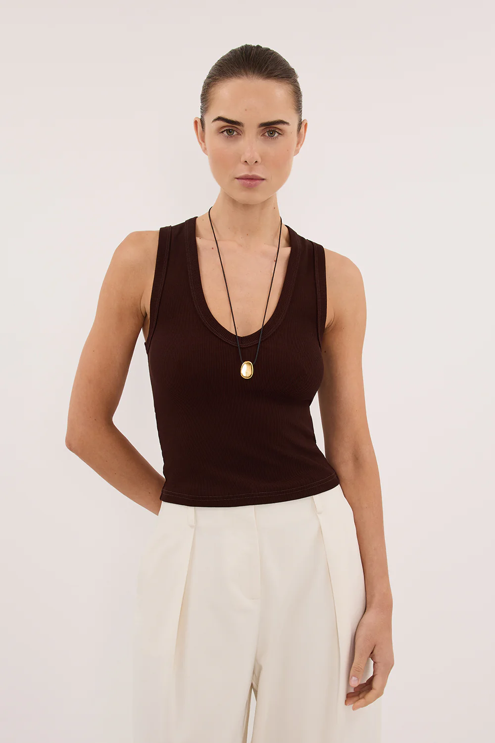 YASMIN BURNT CHOC SLEEVELESS KNIT TANK - Image 2
