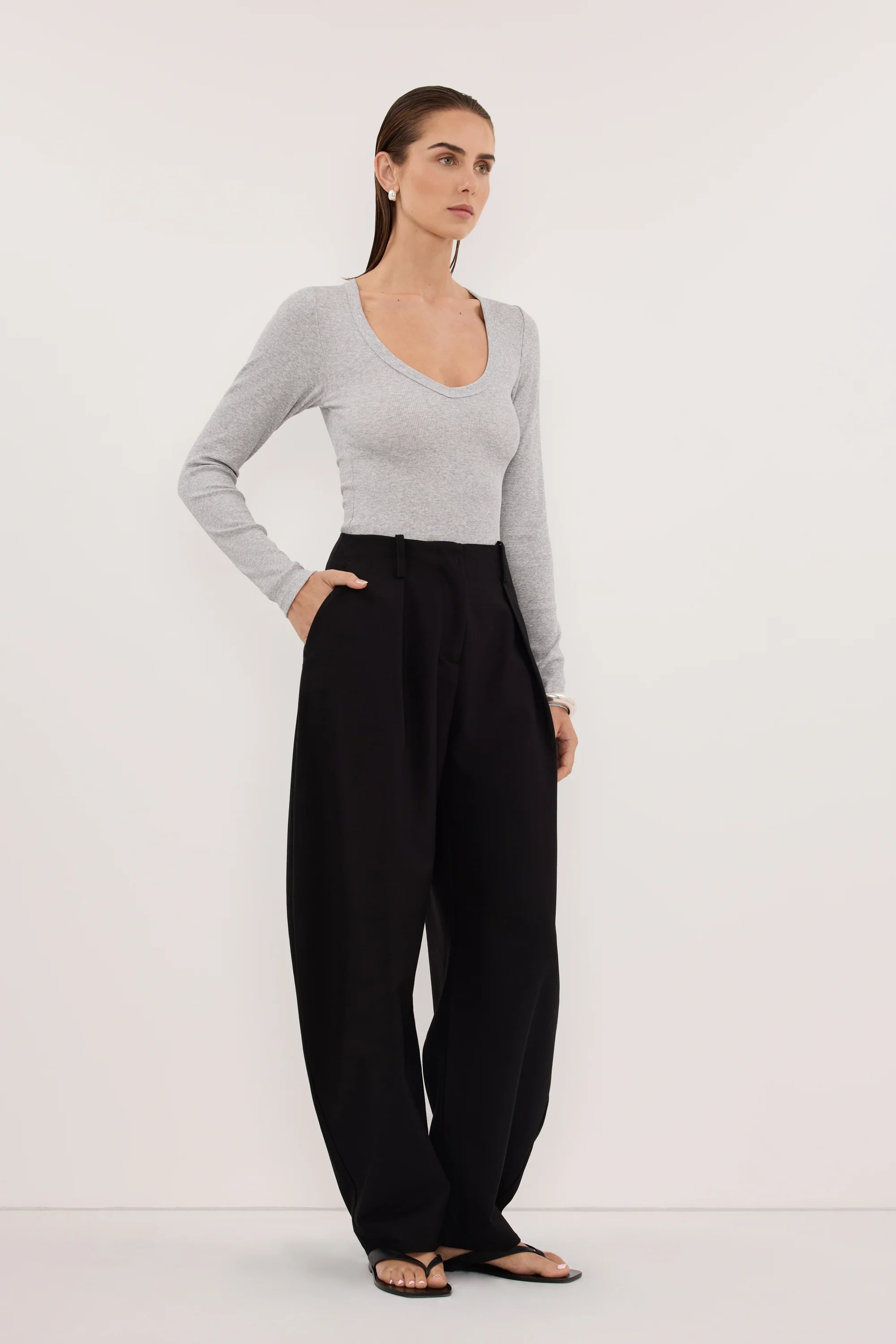 YASMIN SILVER MARLE LONG SLEEVE TOP - Image 3